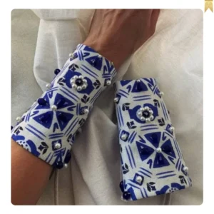 Cuffs with blue stone embroidery design
