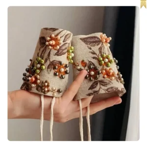 Hemp cuffs with stone embroidery design