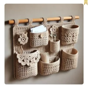 Knitted notebook and charger wall organizer