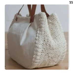 Rustic style handmade bag with leather handle