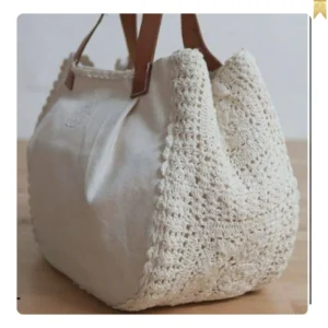 Rustic style handmade bag with leather handle