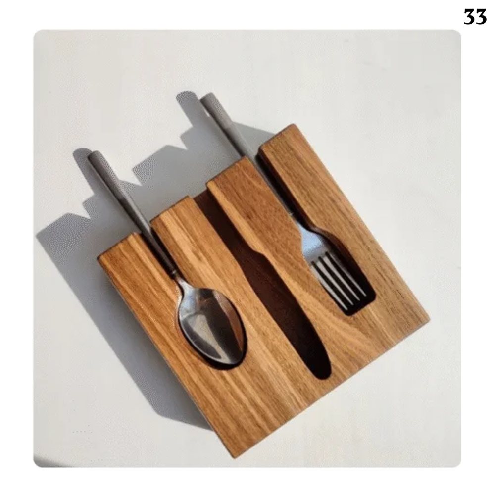 Single wooden cutlery holder