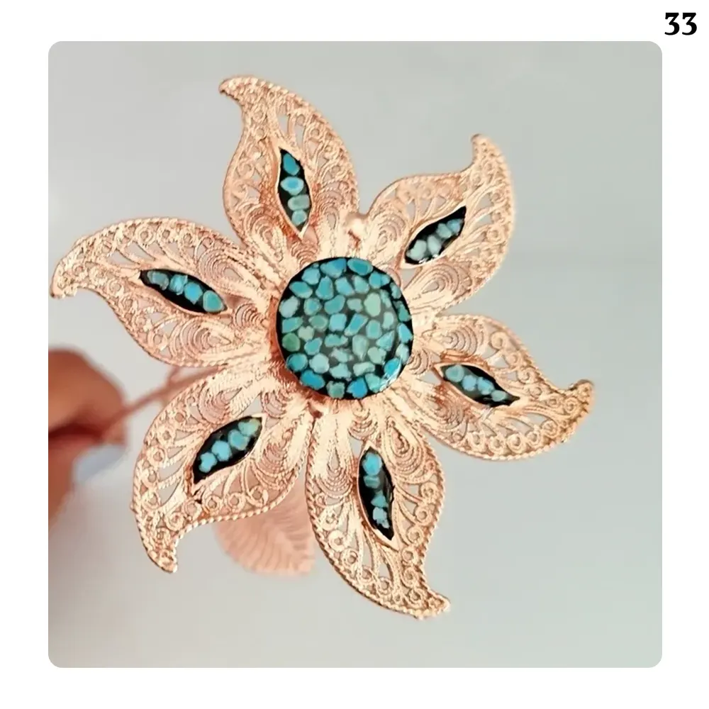 Turquoise Inlaid Copper Flower